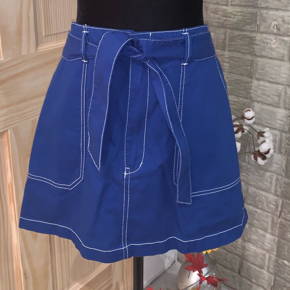 🔵 Vintage Inspired Blue Mini Skirt POCKETS sz 14